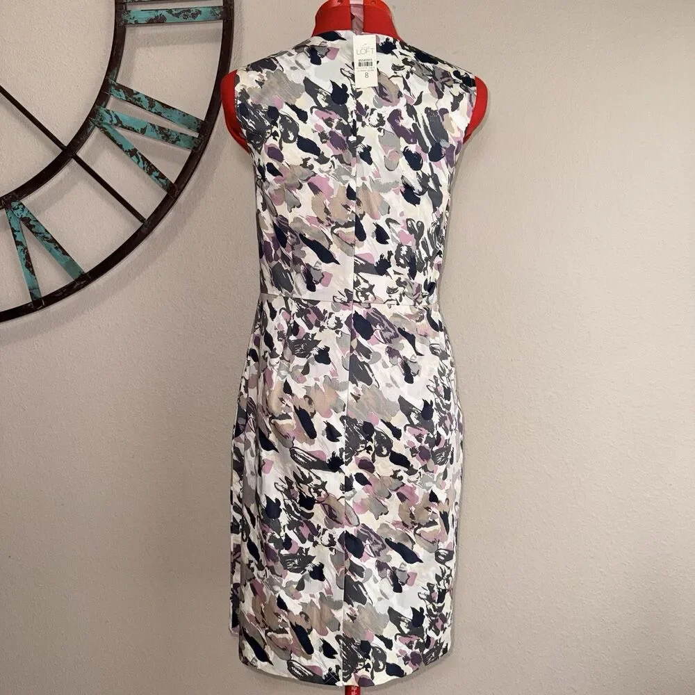 Ann Taylor LOFT Dress Size 8 NWT Sheath Purple & Gray Floral Workwear - Picture 2 of 5